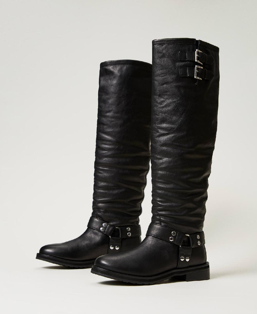 Scee by twin set Stivali alti 'Darcy' in pelle con cinturini Vendita Calda