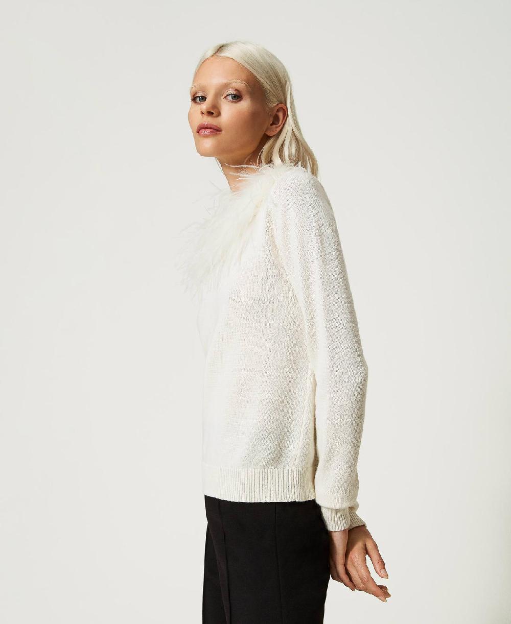 Scee by twin set Maglia regular in misto lana con piume Pezzi Unici