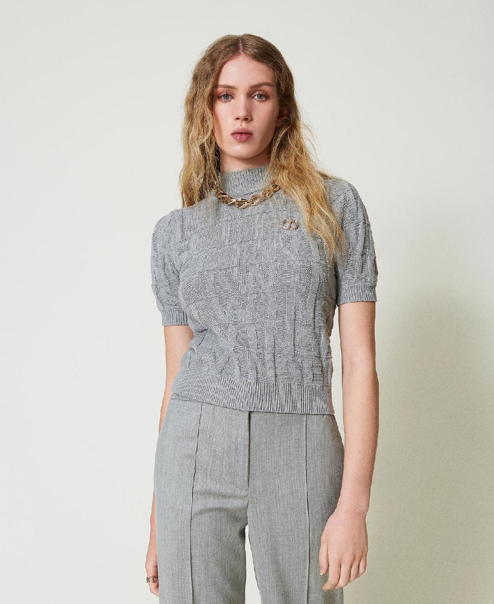 Scee by twin set Maglia in cotone e cashmere con logo Prezzo Ridotto