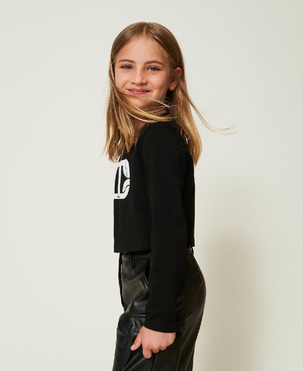 Scee by twin set T-shirt cropped con logo gommato Sconto