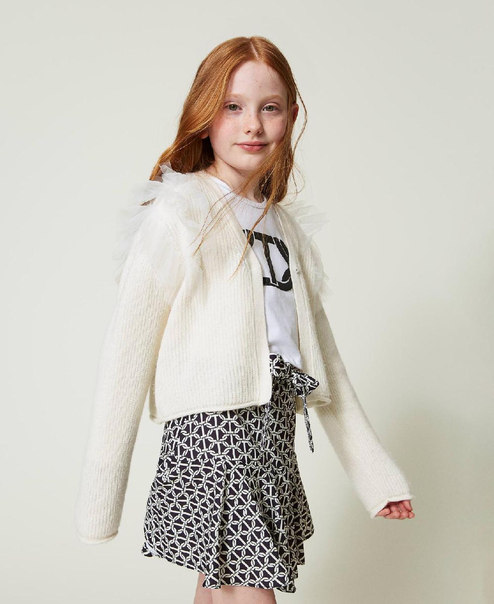 Scee by twin set Cardigan regular con balze in tulle Online