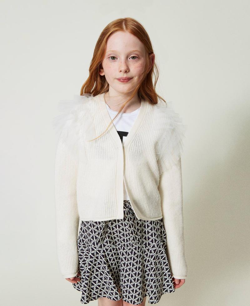 Scee by twin set Cardigan regular con balze in tulle Online