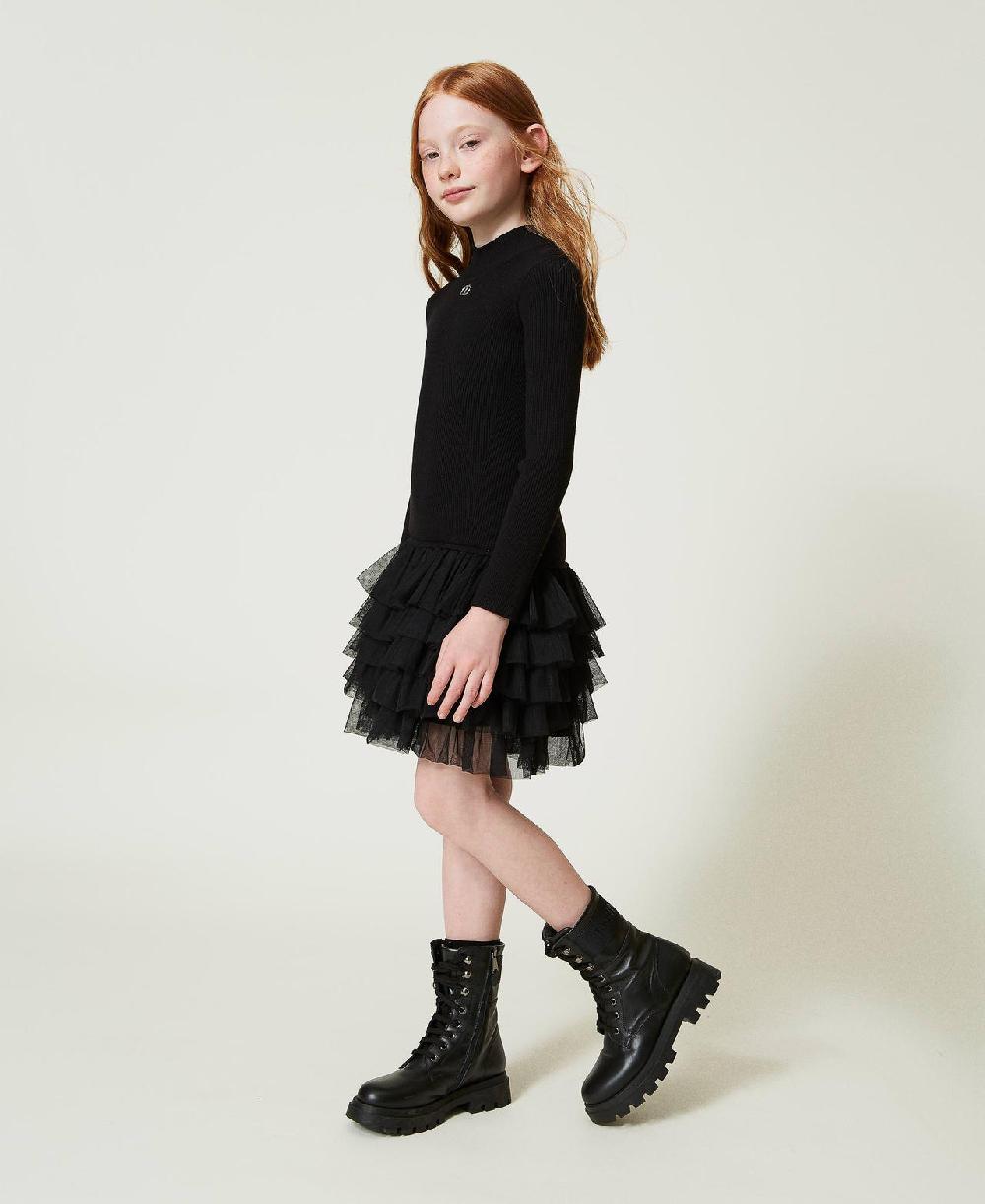 Scee by twin set Abito in maglia a costine con tulle Fino Al -60%