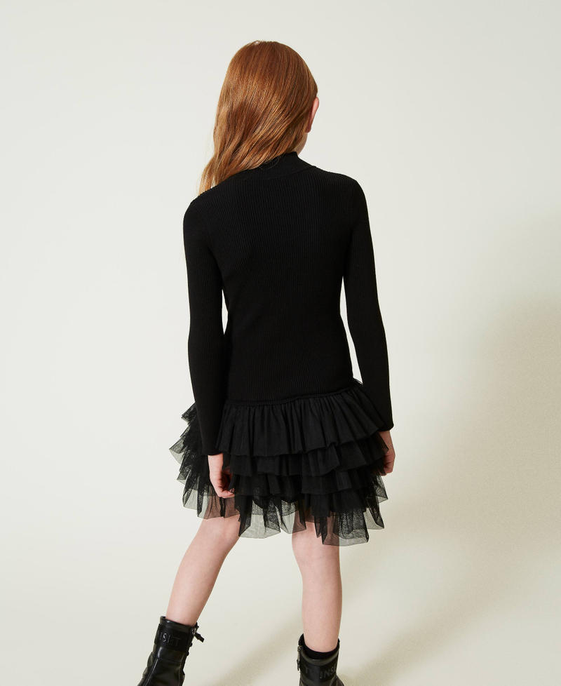 Scee by twin set Abito in maglia a costine con tulle Fino Al -60%
