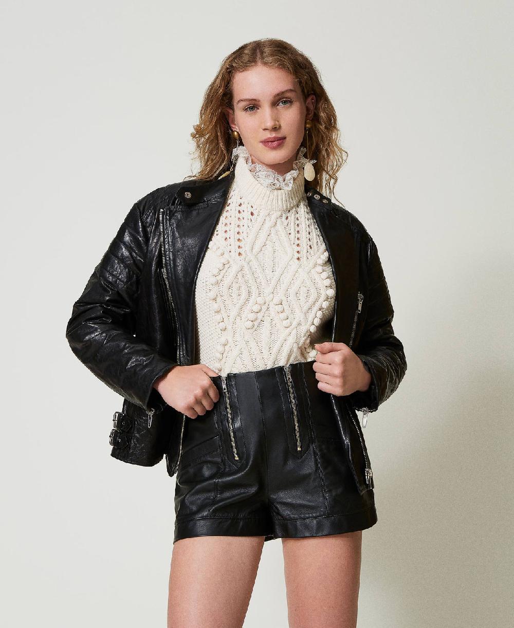 Scee by twin set Shorts 'Fairfax' in pelle con zip Negozio
