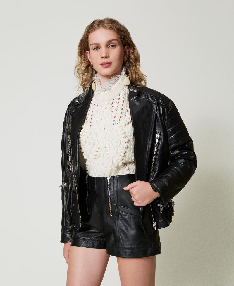 Scee by twin set Shorts 'Fairfax' in pelle con zip Negozio