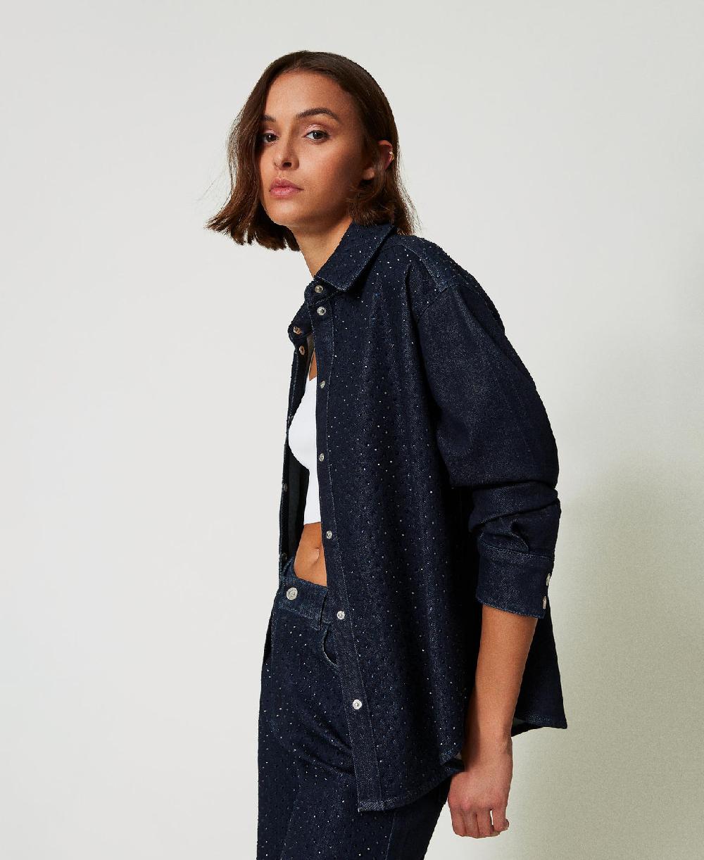 Scee by twin set Camicia in jeans con strass Promozione