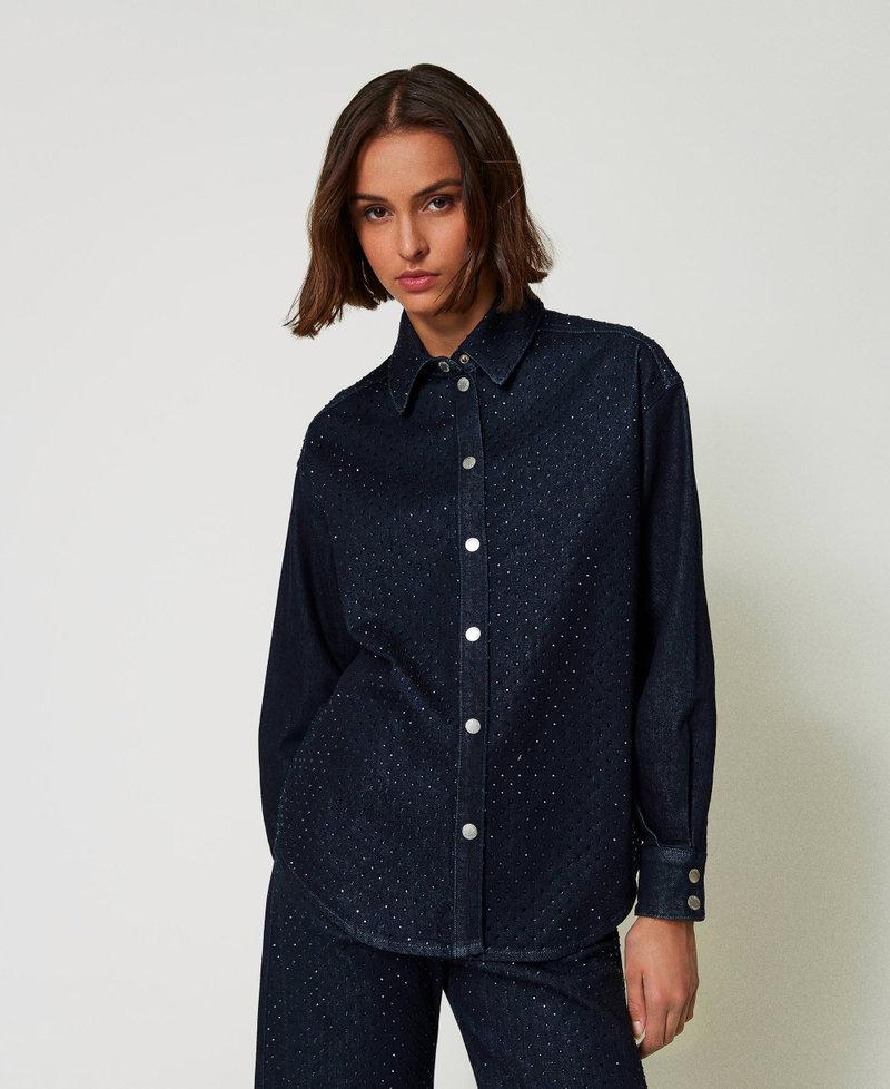 Scee by twin set Camicia in jeans con strass Promozione