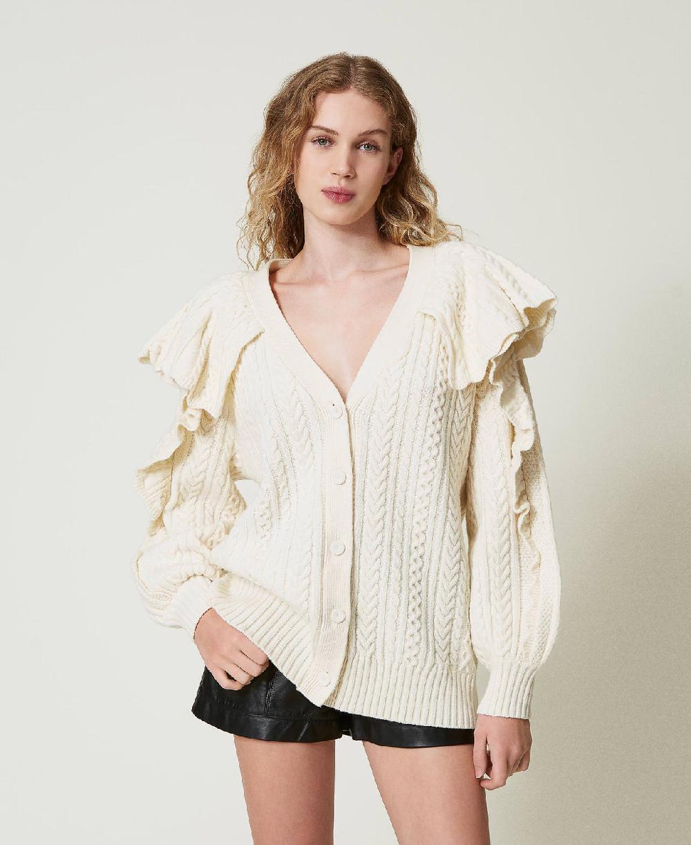 Scee by twin set Cardigan in misto lana con volant Spedizione Gratuita