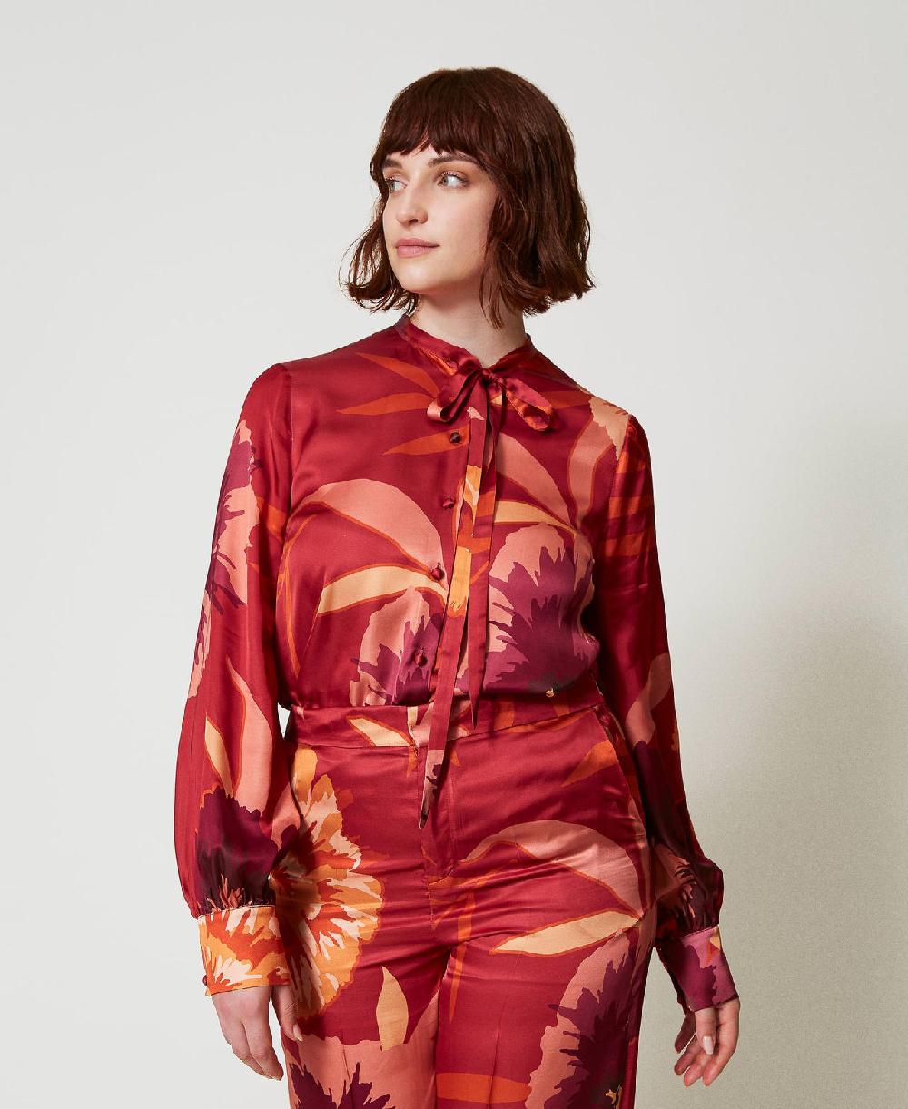 Scee by twin set Camicia in raso a fiori Acquista Ora