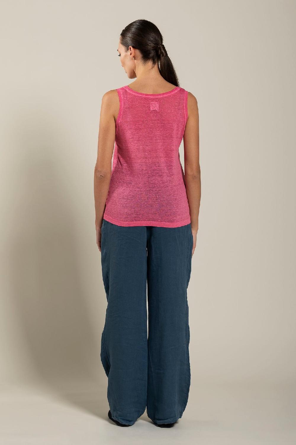 120% Lino Woman Round Neck Tank Top Qualità