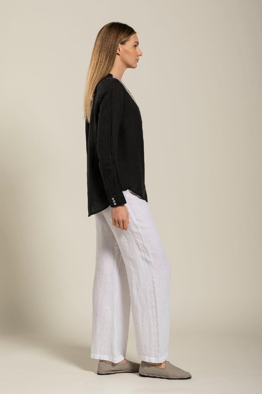 120% Lino Long Sleeve Blouse With V-Neck and Sequin Detail Consegna Veloce