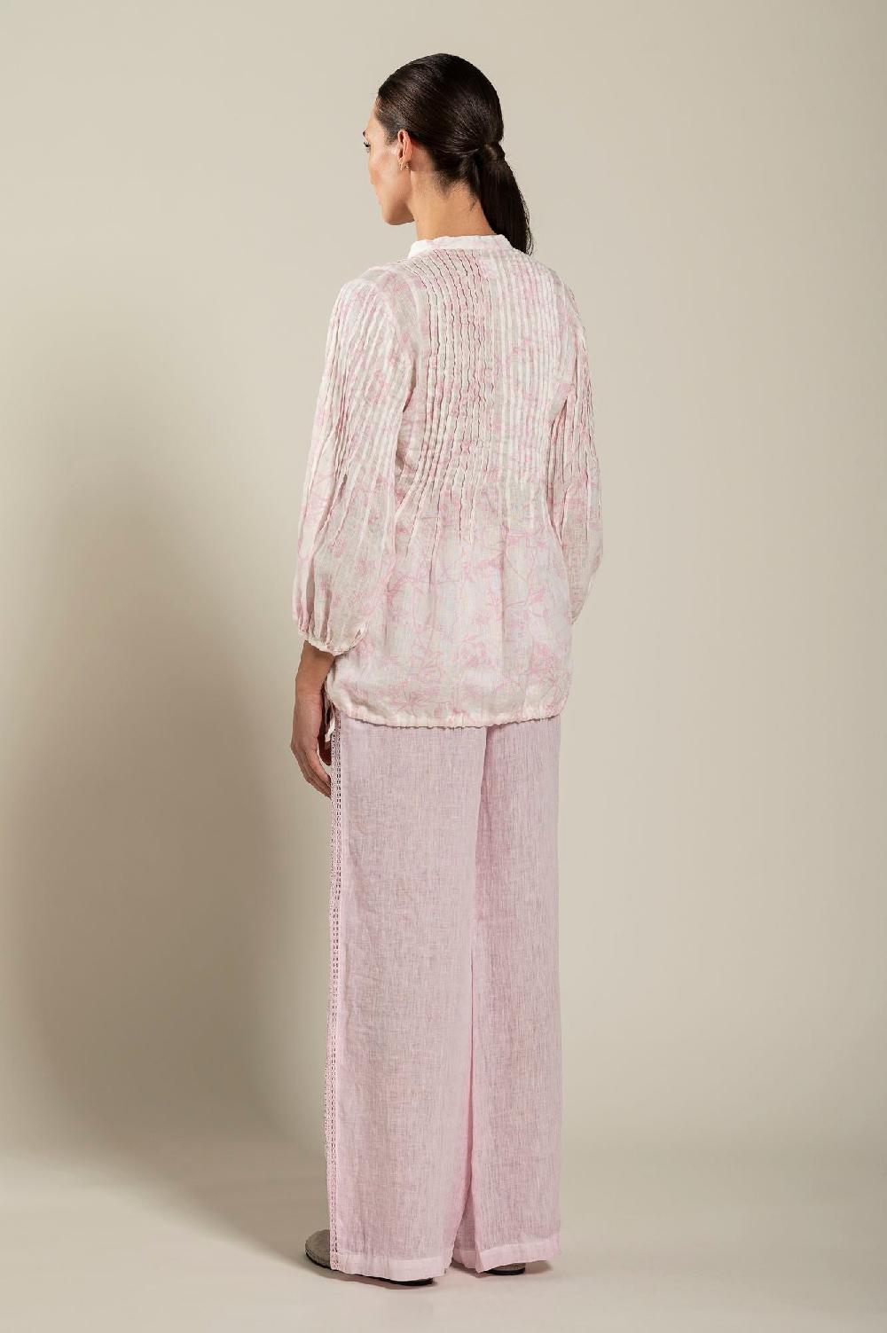 120% Lino Long Sleeve Blouse with Delicate Printed Fino Al -60%