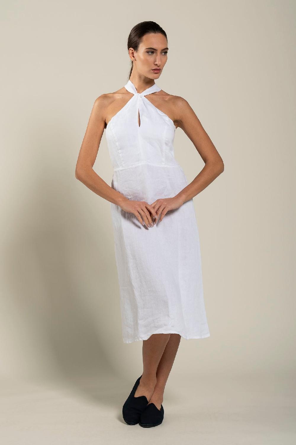 120% Lino Woman Crossover Neck Dress Prezzo Ridotto
