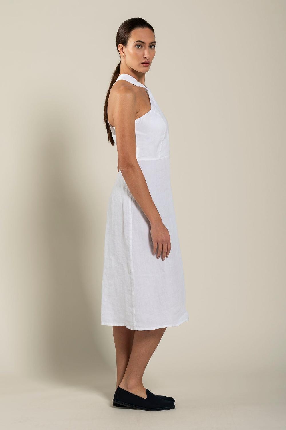 120% Lino Woman Crossover Neck Dress Prezzo Ridotto