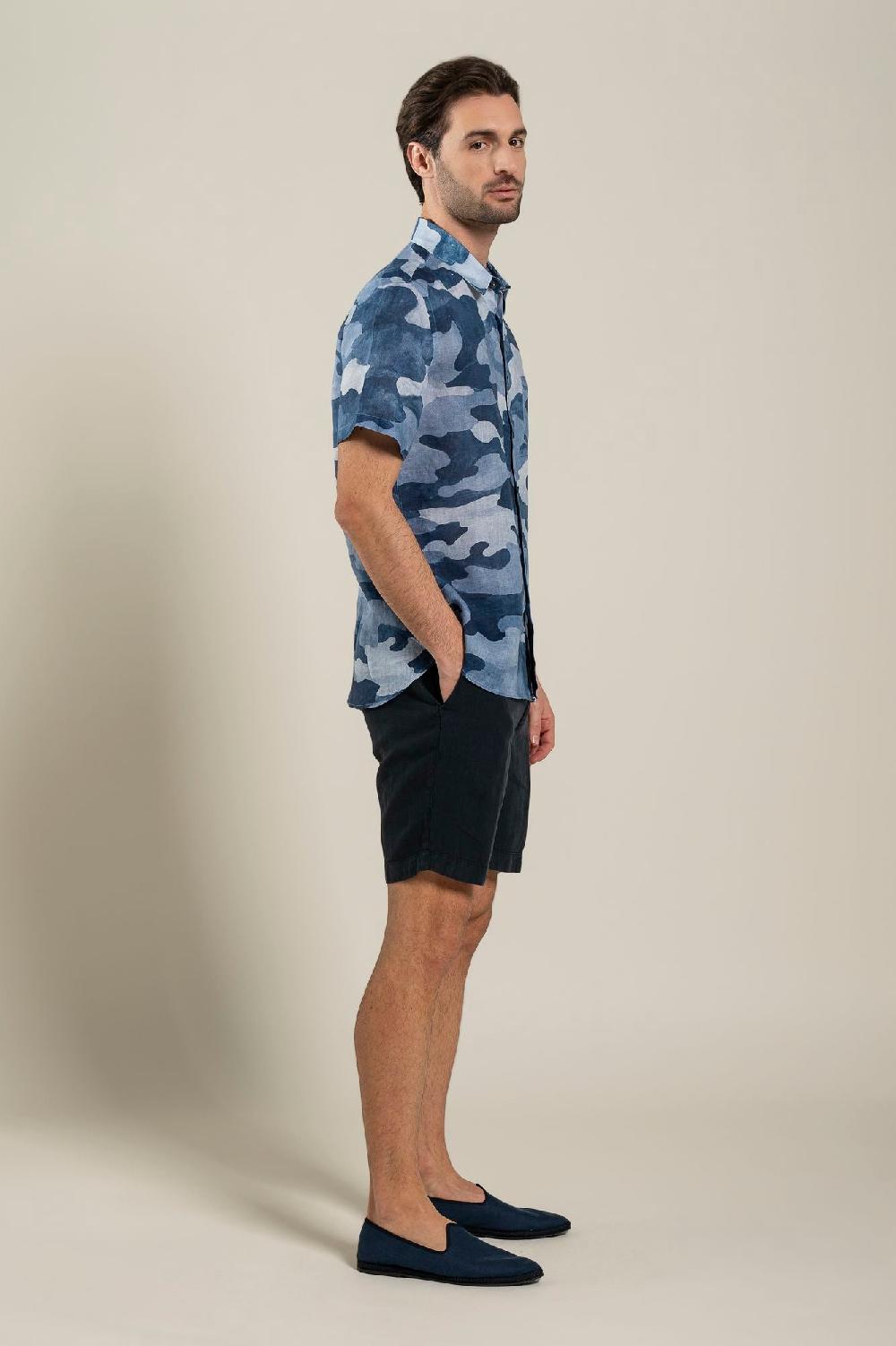 120% Lino Regular Fit Camo Print Shirt Sconto
