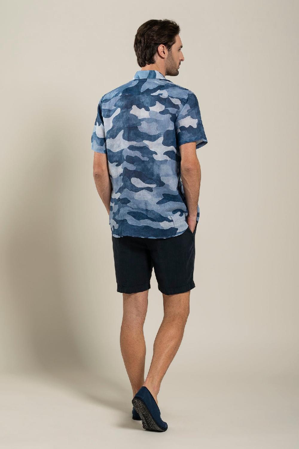 120% Lino Regular Fit Camo Print Shirt Sconto