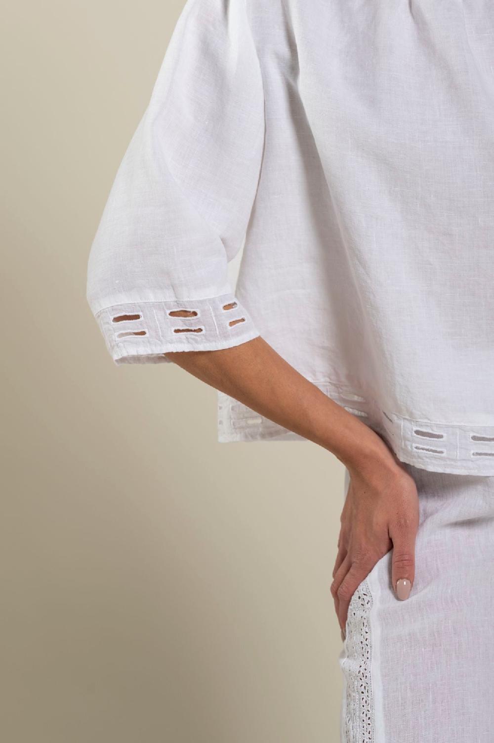 120% Lino Short Sleeve Boat-Neck Blouse Economico