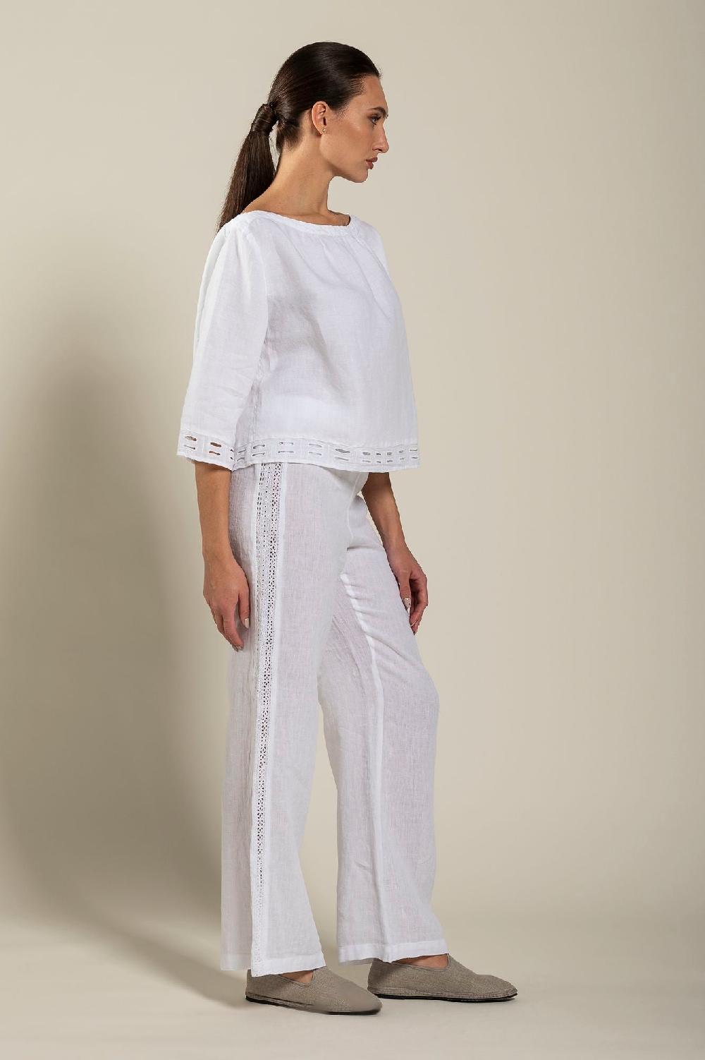 120% Lino Short Sleeve Boat-Neck Blouse Economico