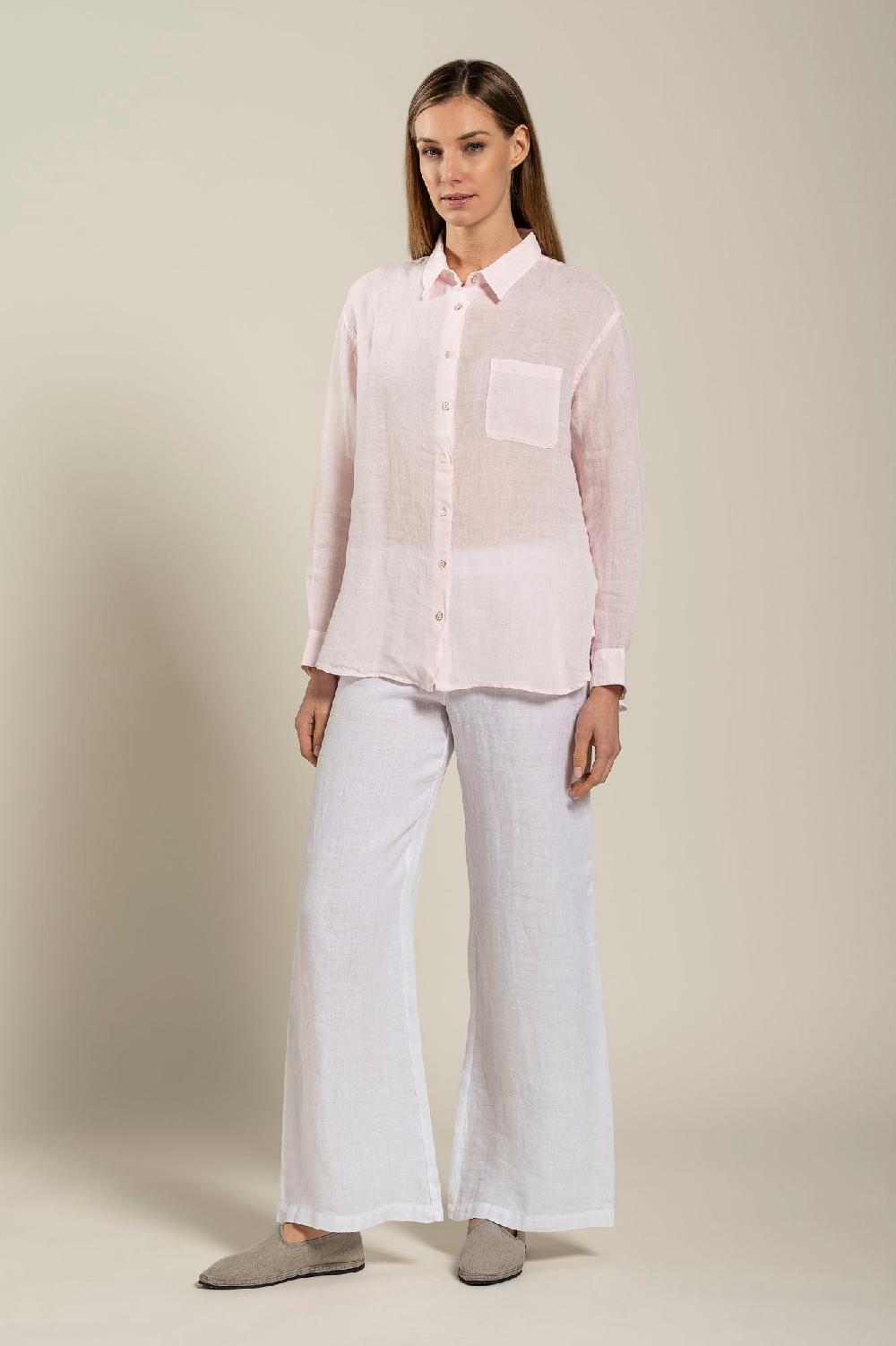 120% Lino Long Sleeve Woman Classic Shirt With Pocket Vendita Calda