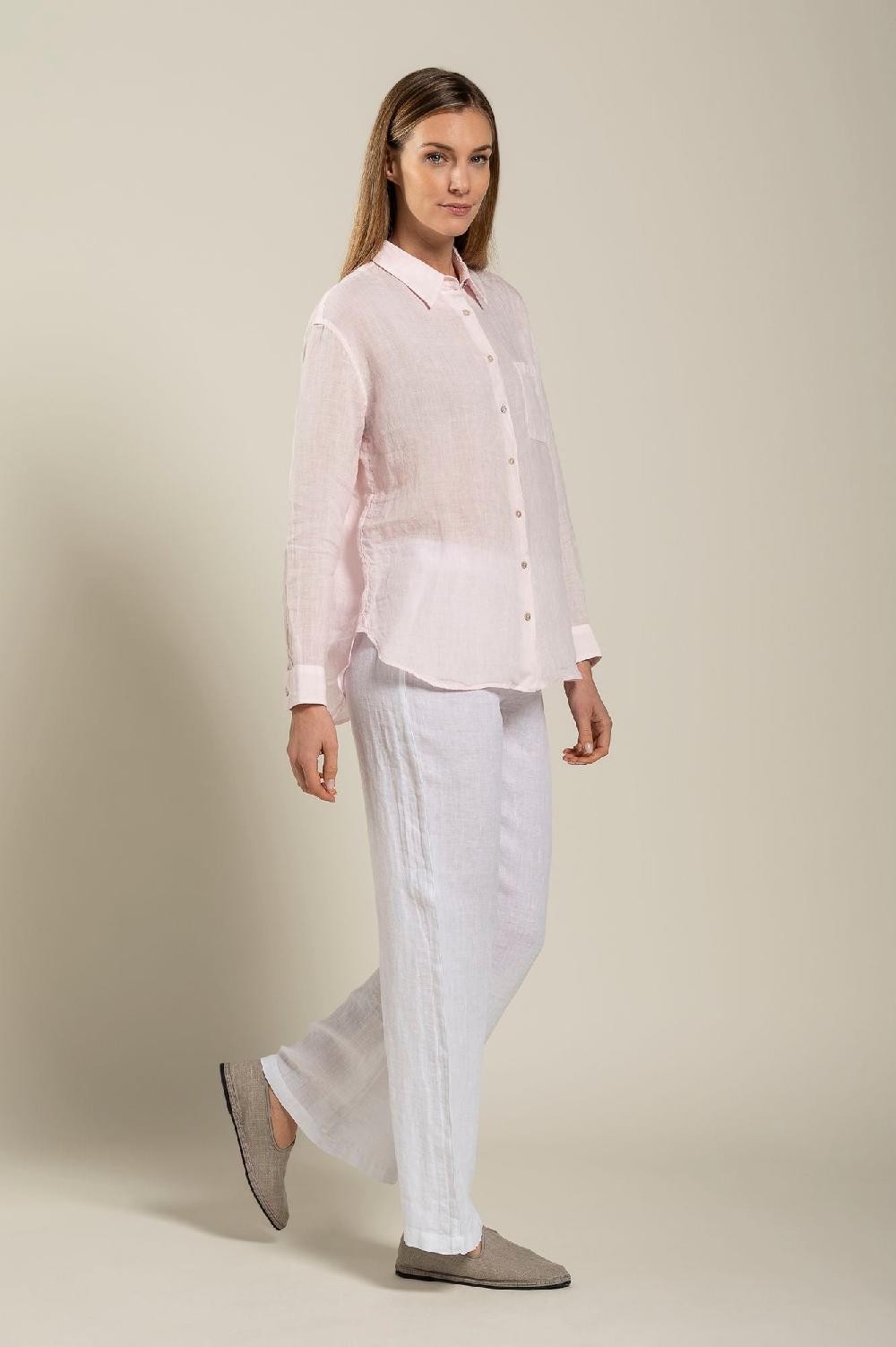 120% Lino Long Sleeve Woman Classic Shirt With Pocket Vendita Calda