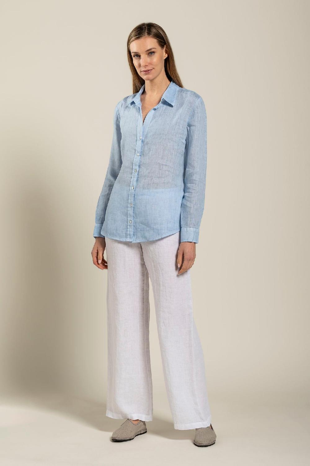 120% Lino Long Sleeve Woman Shirt Vendita Economica