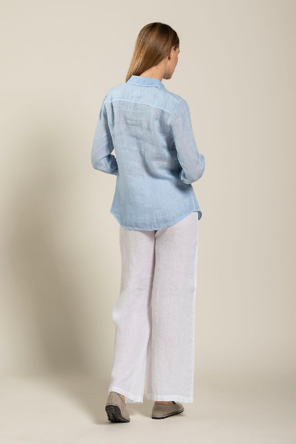 120% Lino Long Sleeve Woman Shirt Vendita Economica