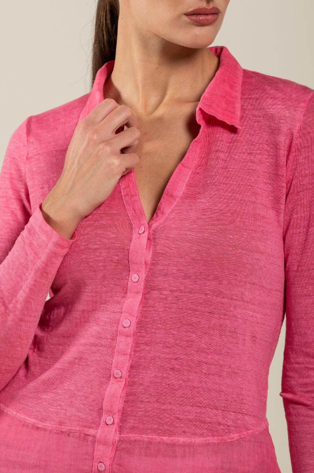 120% Lino Shirt With Long Sleeves Vendite Flash