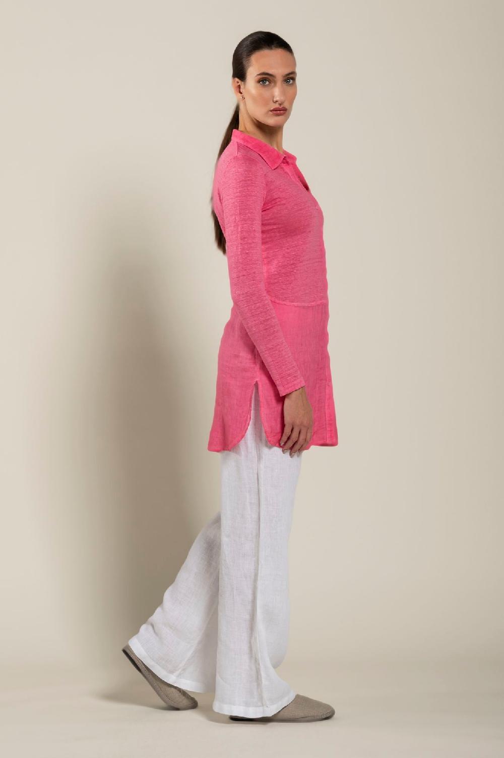 120% Lino Shirt With Long Sleeves Vendite Flash