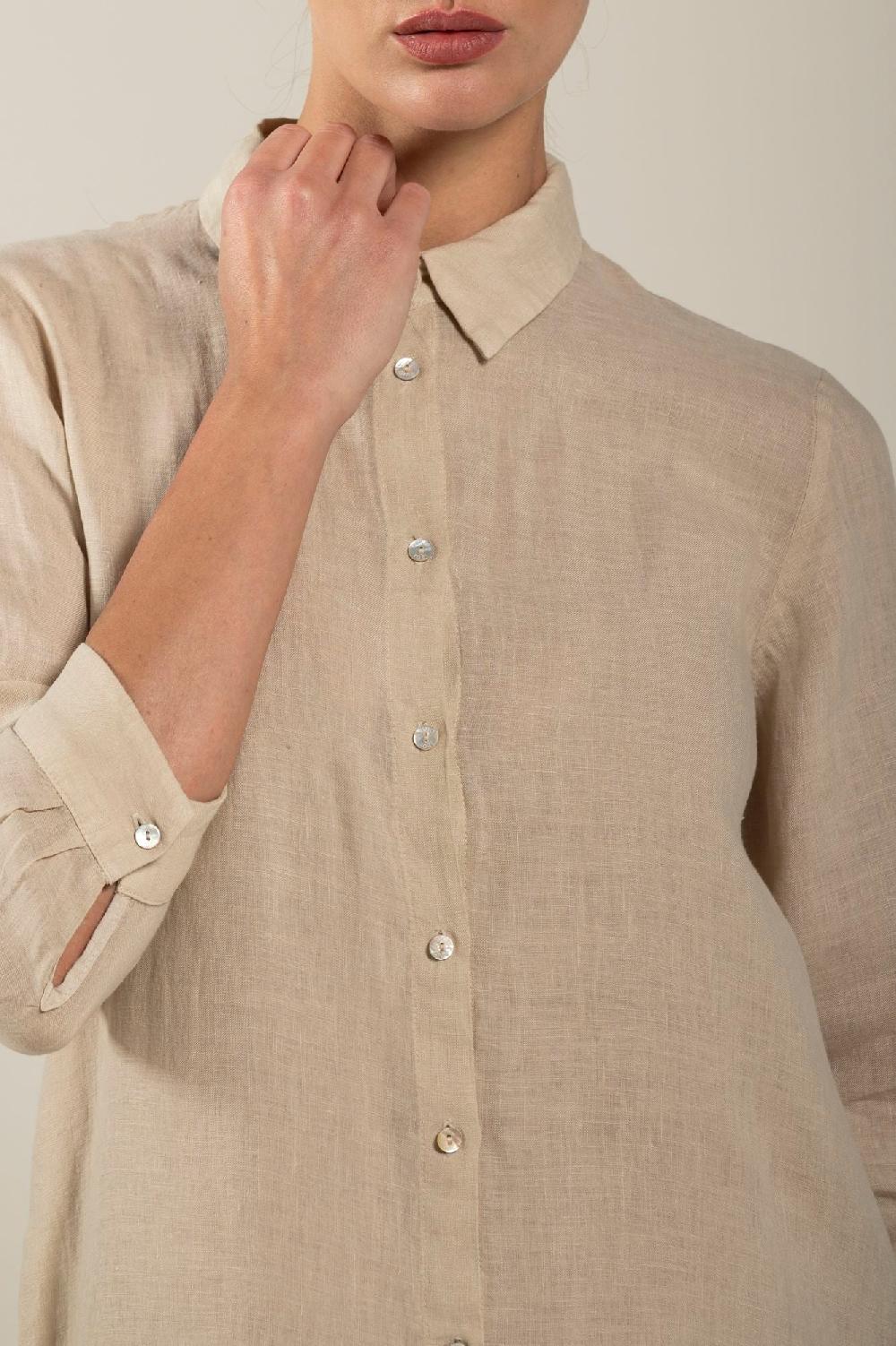 120% Lino Long Sleeve Shirt Dress with Side Slits Negozio