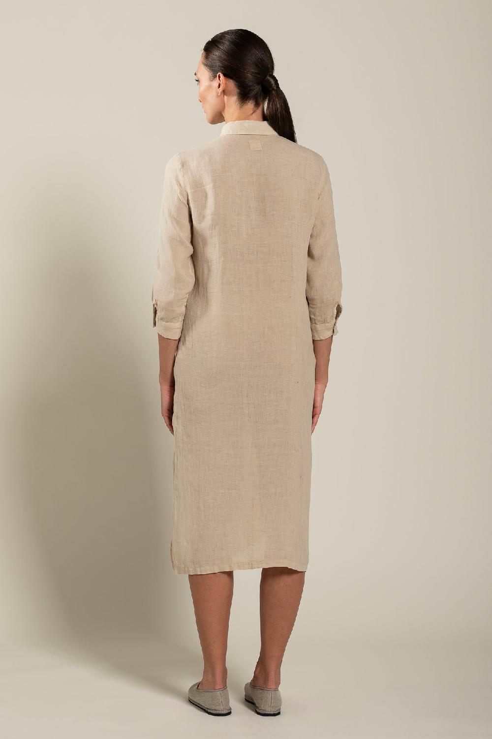 120% Lino Long Sleeve Shirt Dress with Side Slits Negozio