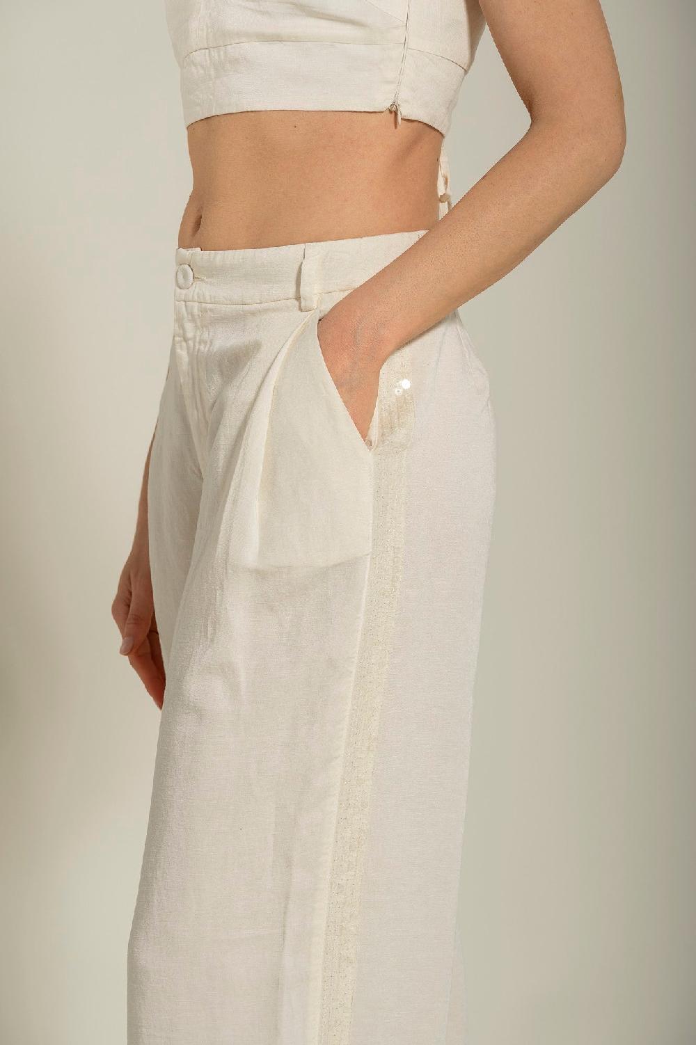 120% Lino Pant with Side Sequin Details Nuova