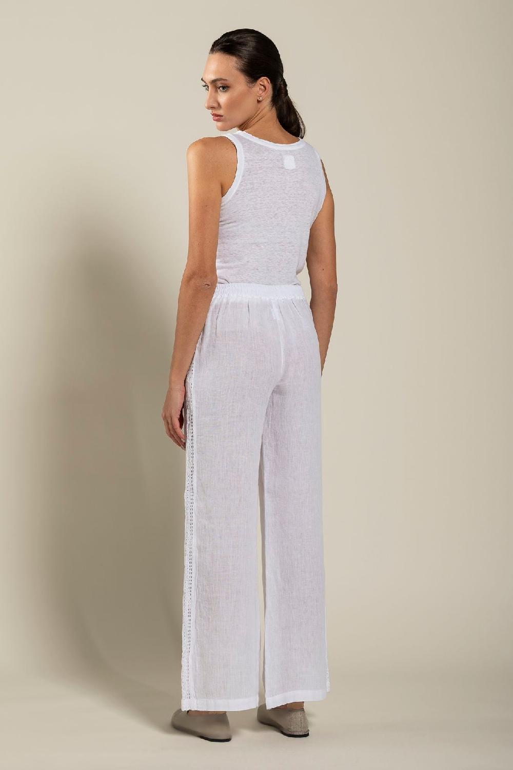 120% Lino Wide-Leg Long Pant With Embroidered Detail Moda
