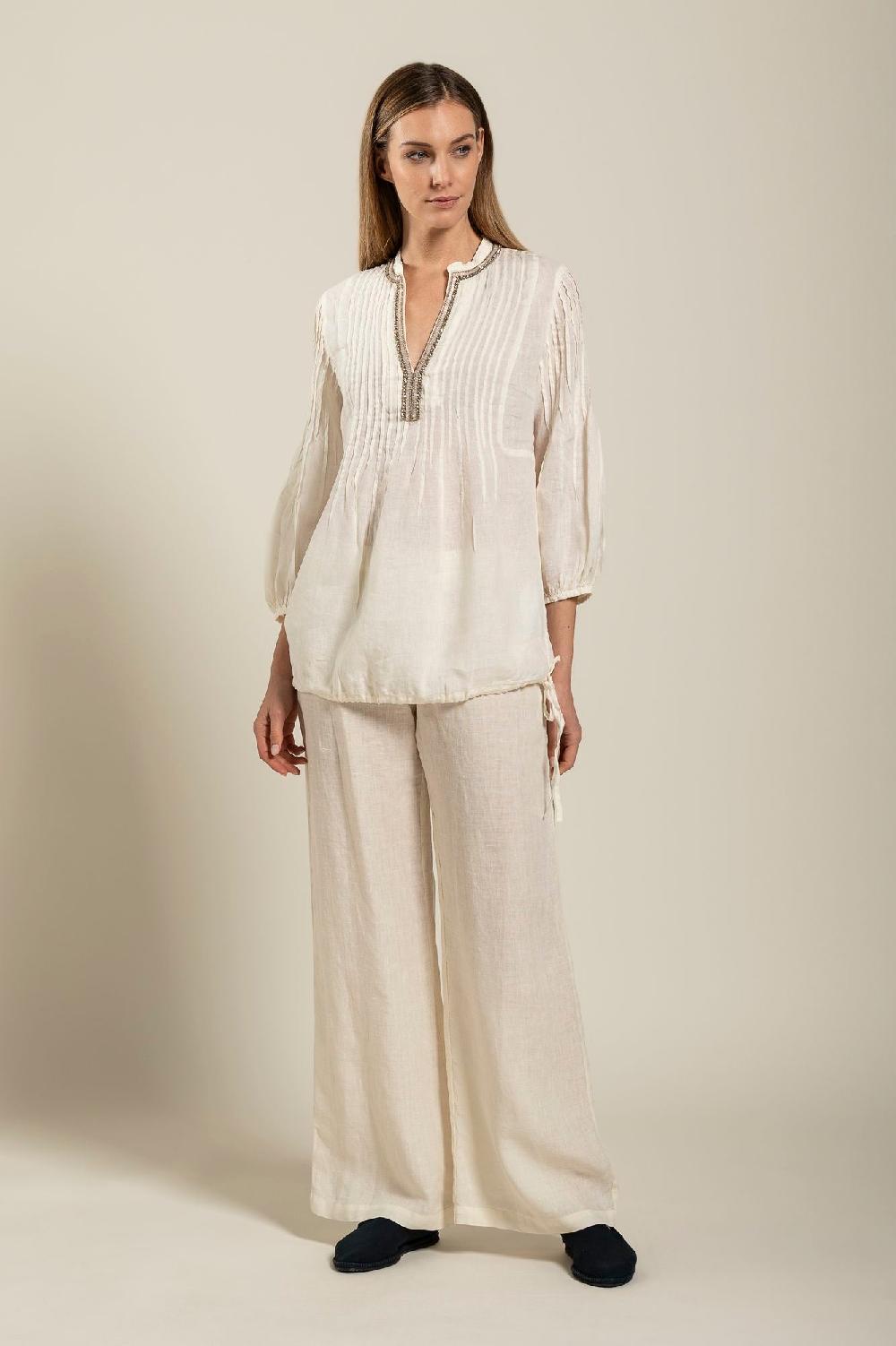 120% Lino Long Sleeve Blouse With Sequin Detail Sconto di tempo limitato