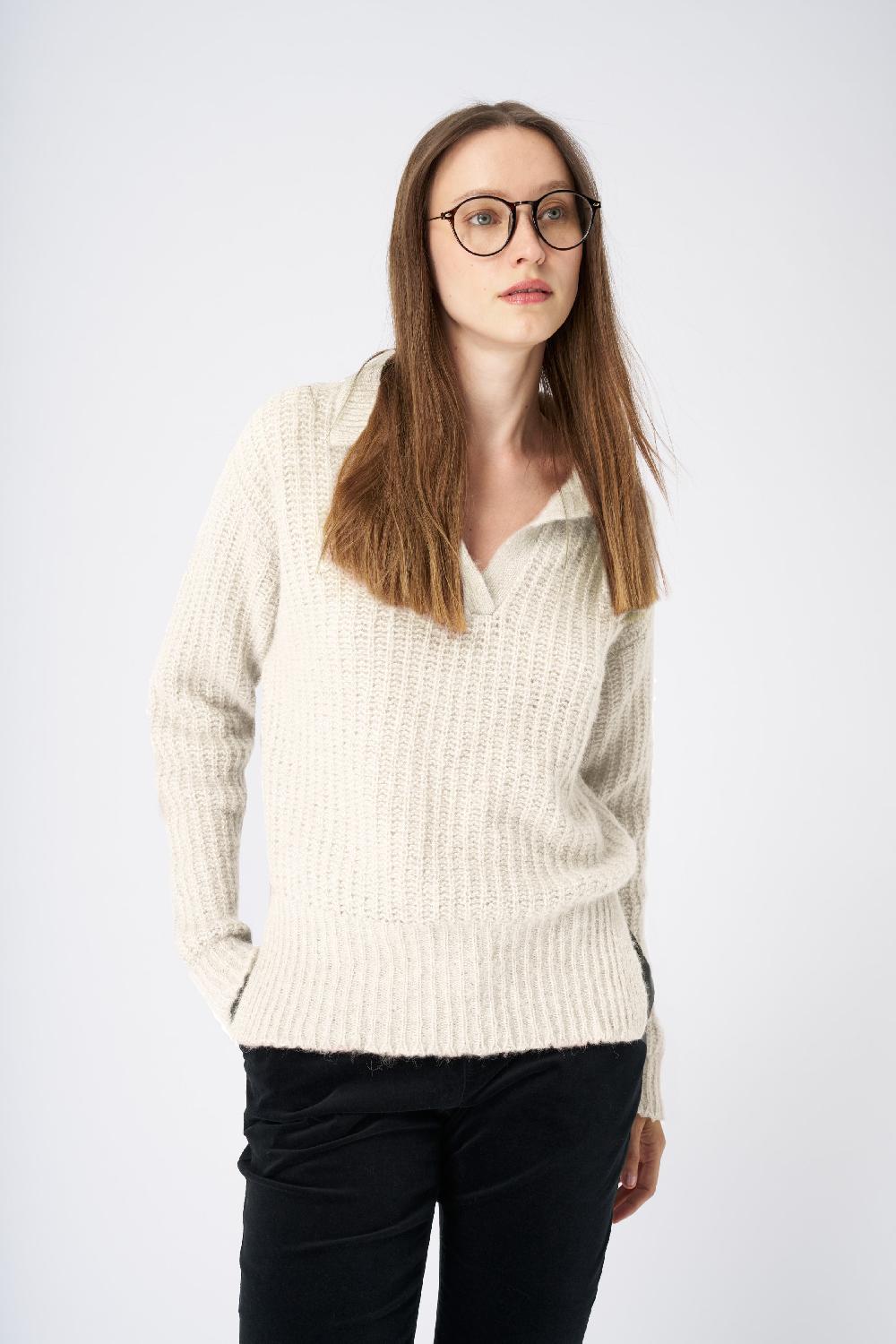 120% Lino V-Neck Collared Cashmere Blend Sweater Offerta speciale