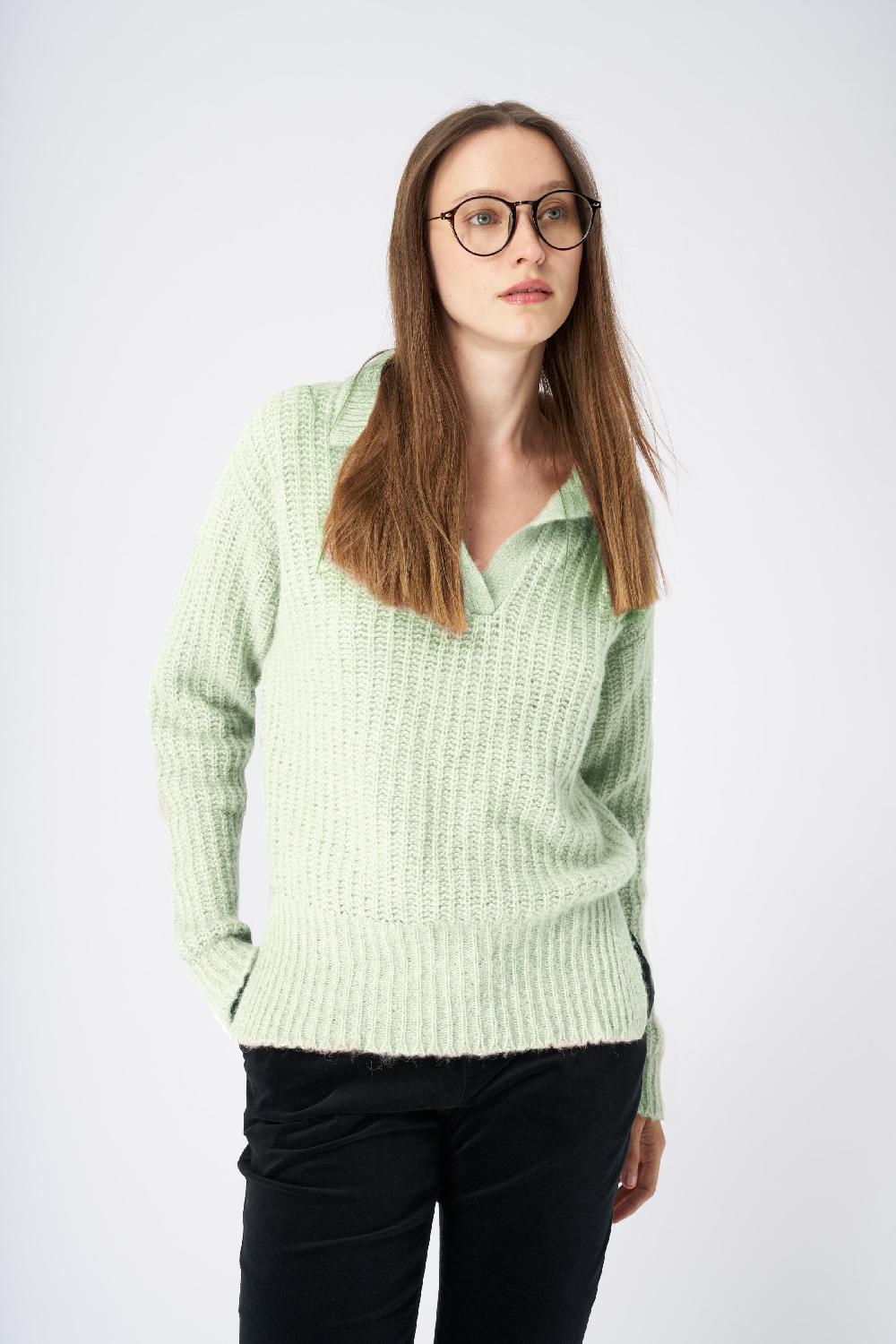 120% Lino V-Neck Collared Cashmere Blend Sweater Offerta speciale