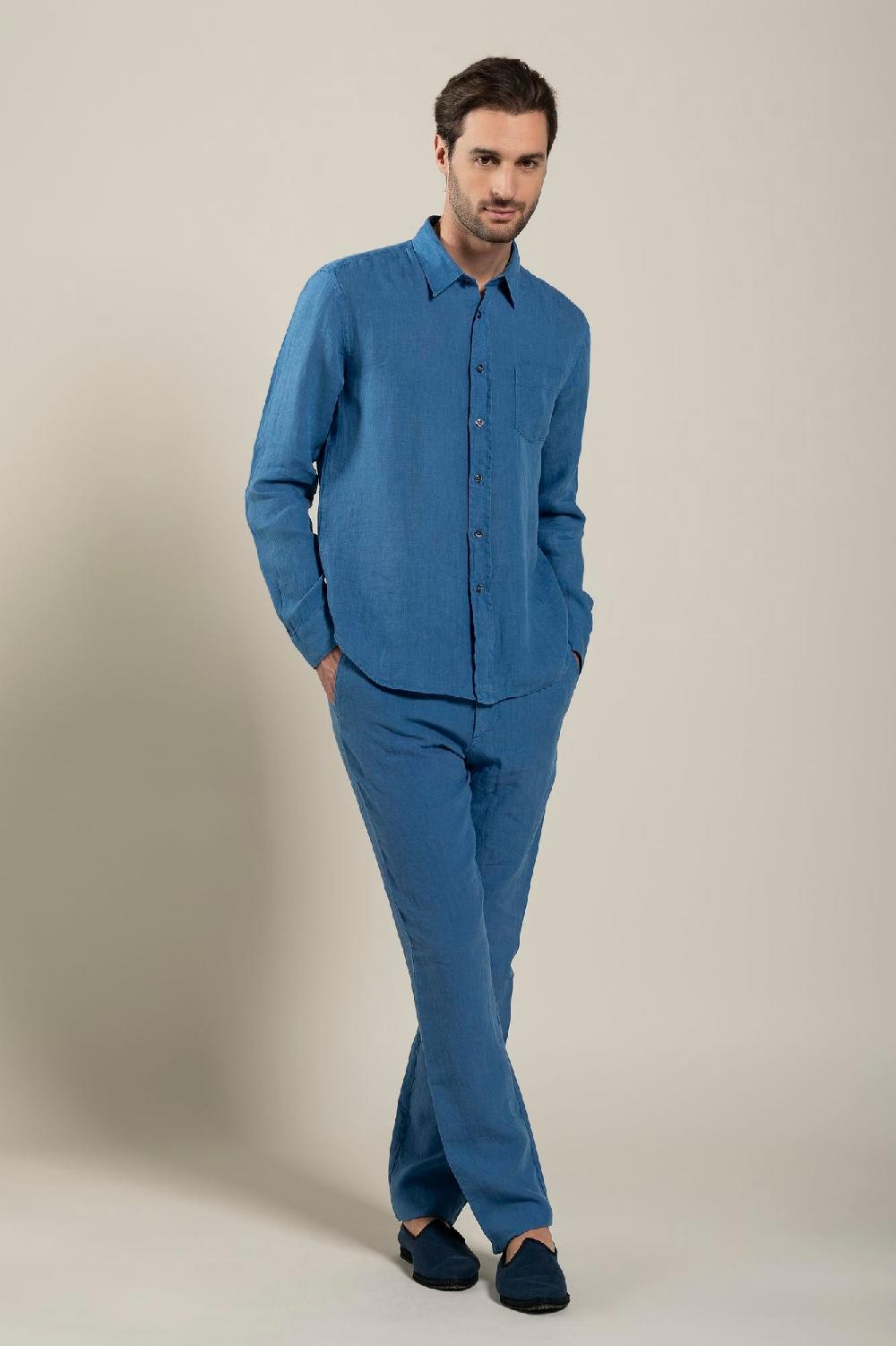 120% Lino Long Sleeve Regular Fit Man Shirt With Patch Pocket Grande vendita