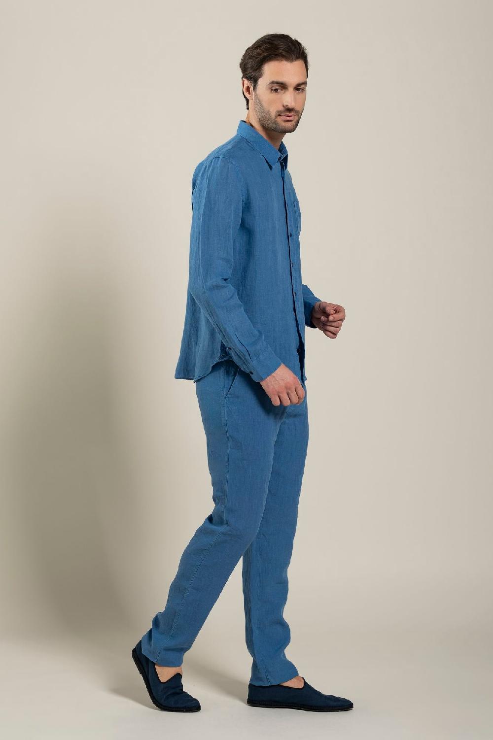 120% Lino Long Sleeve Regular Fit Man Shirt With Patch Pocket Grande vendita