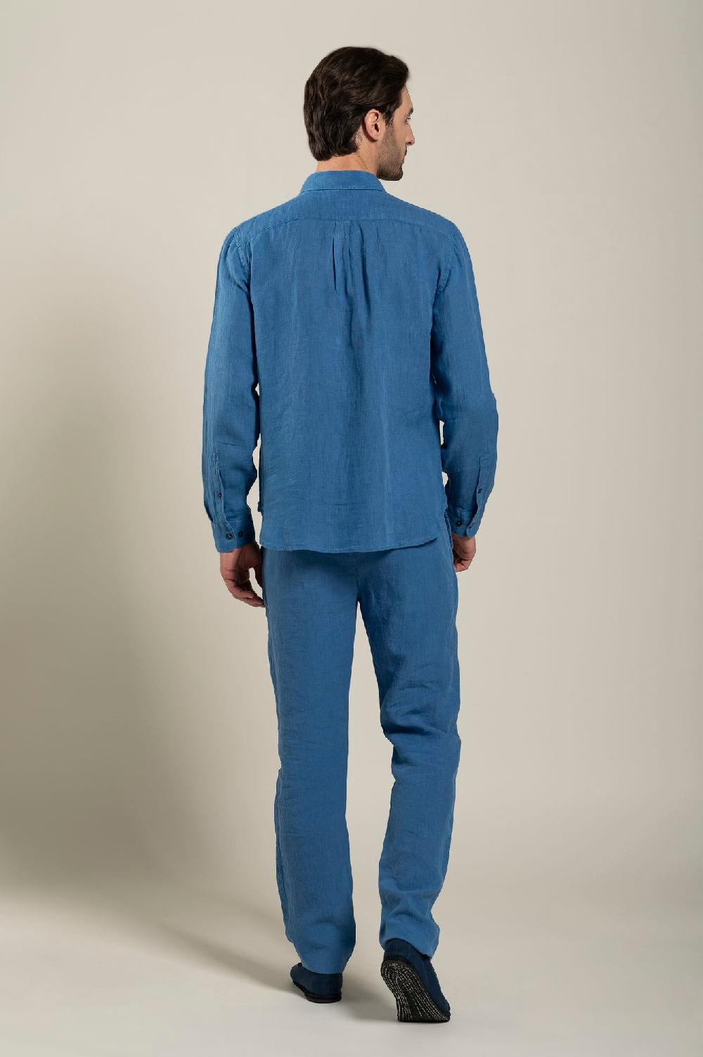 120% Lino Long Sleeve Regular Fit Man Shirt With Patch Pocket Grande vendita