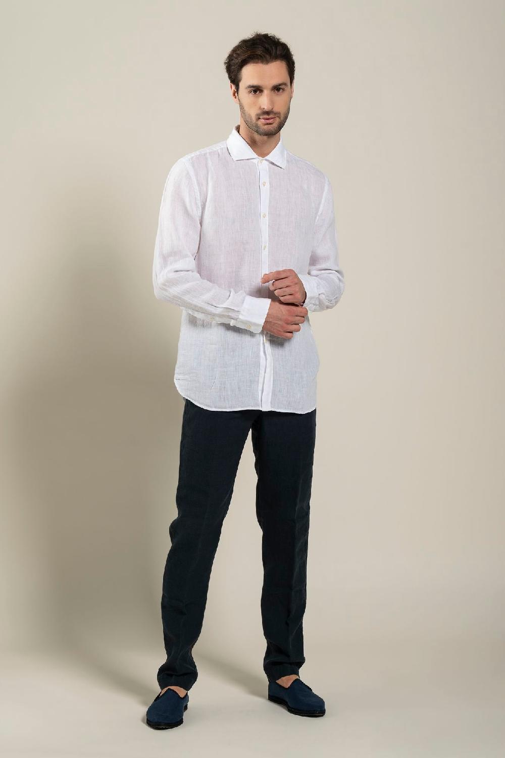 120% Lino Long Sleeve Slim Fit Shirt Flash Sale