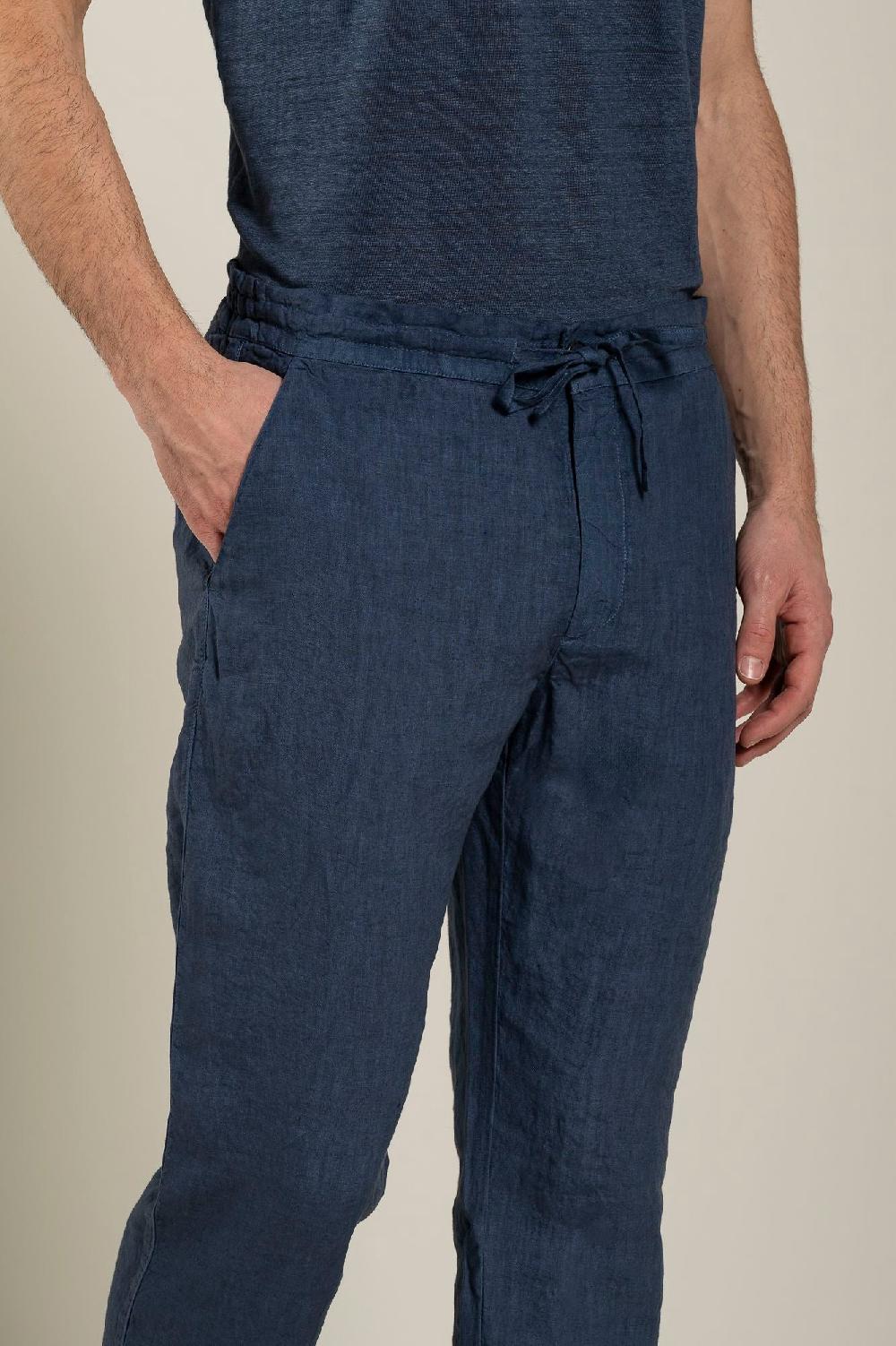 120% Lino Man Navy Drawstring Pant Fornitura limitata