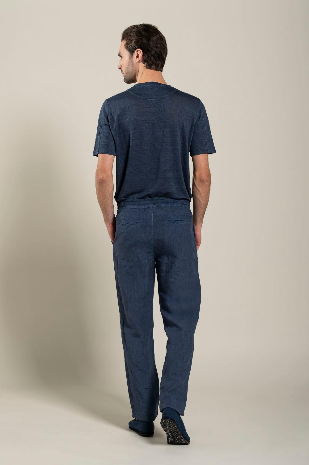 120% Lino Man Navy Drawstring Pant Fornitura limitata