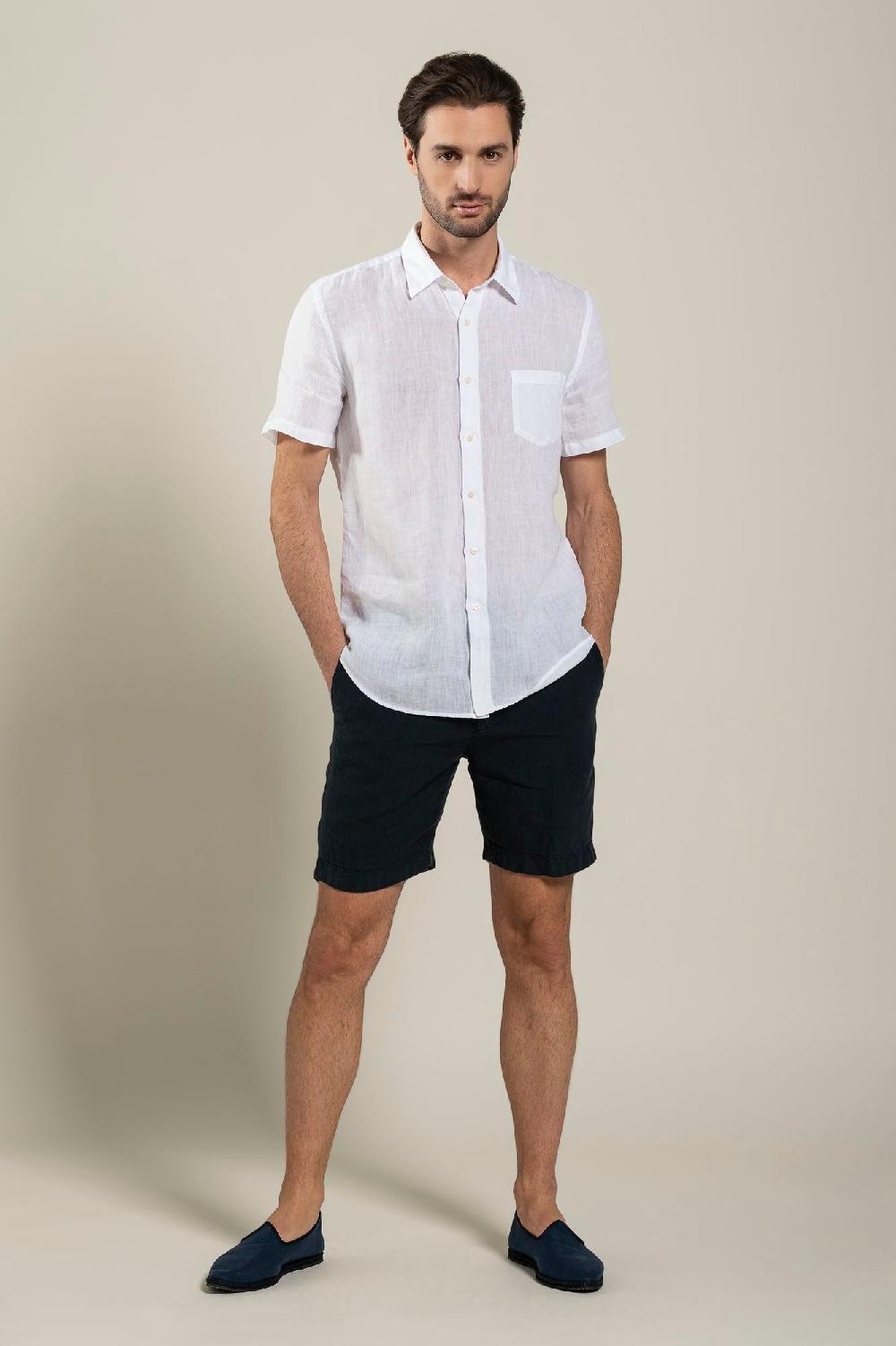 120% Lino Short Sleeve Regular Fit Man Shirt With Pocket Shopping online