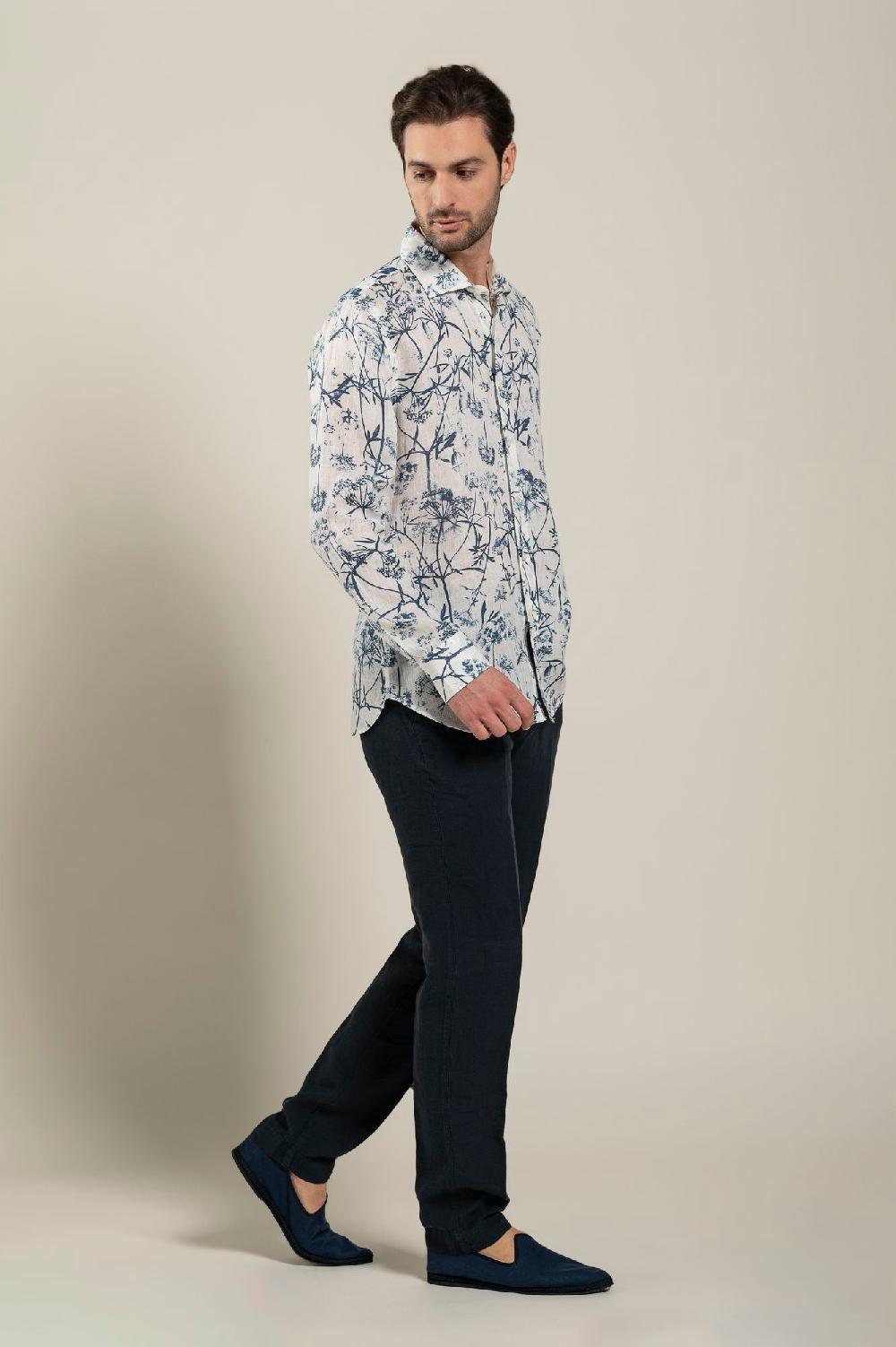 120% Lino Long Sleeve Man Slim Floral Patterned Fit Shirt Offerta esclusiva