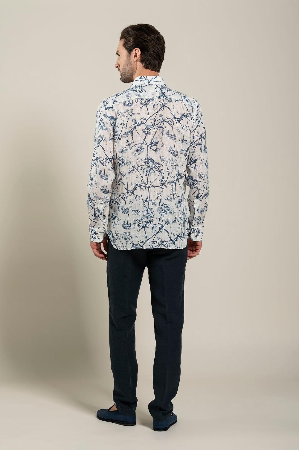120% Lino Long Sleeve Man Slim Floral Patterned Fit Shirt Offerta esclusiva