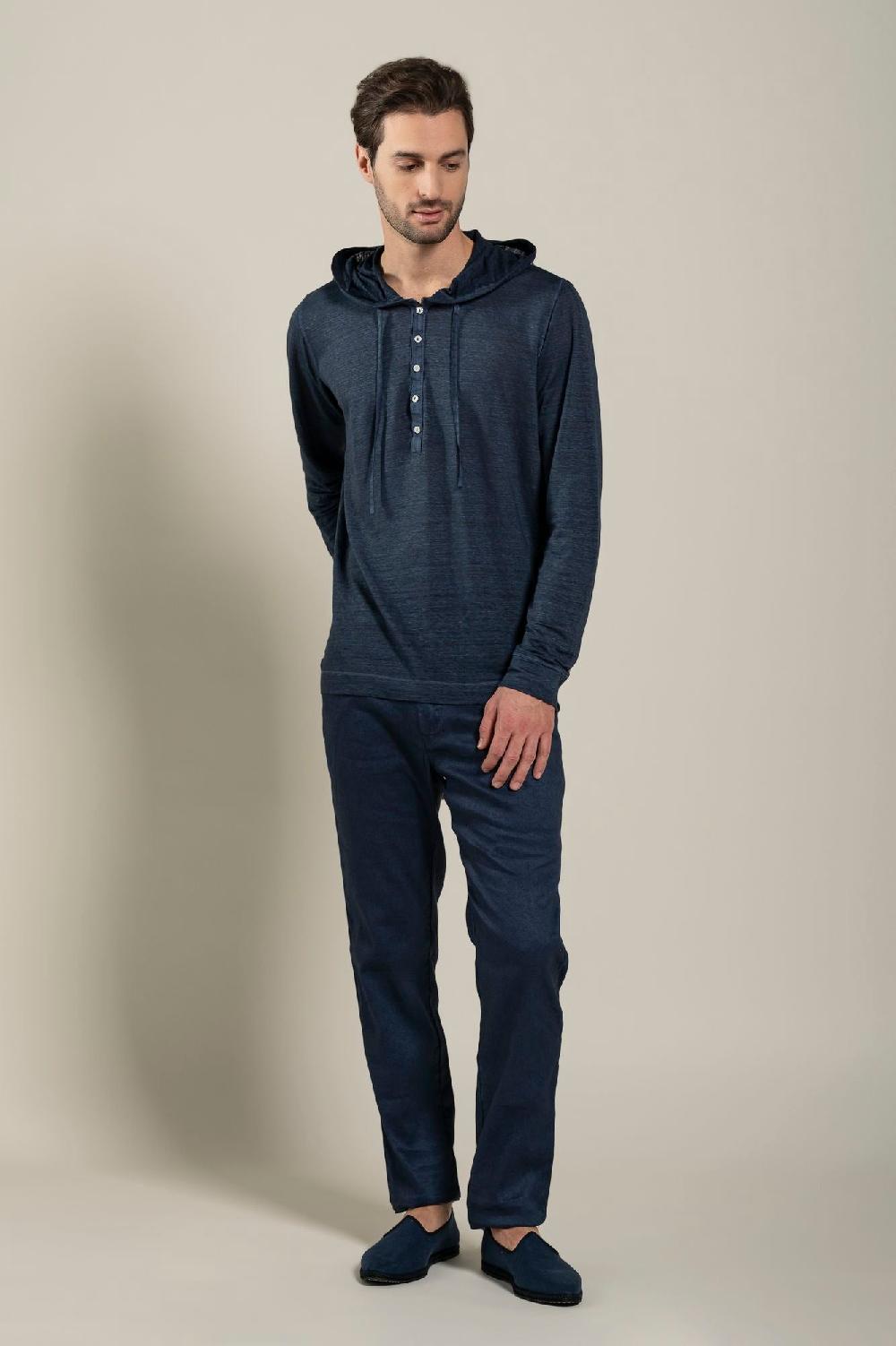 120% Lino Long Sleeve Man T-Shirt With Buttons Offerta Pasqua
