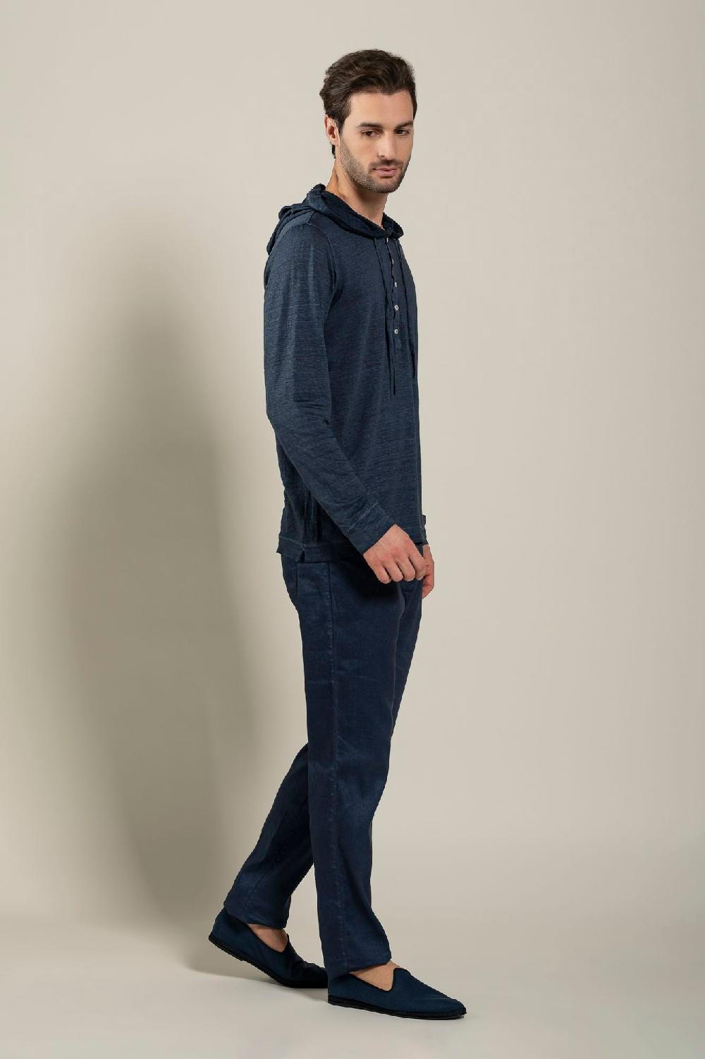 120% Lino Long Sleeve Man T-Shirt With Buttons Offerta Pasqua
