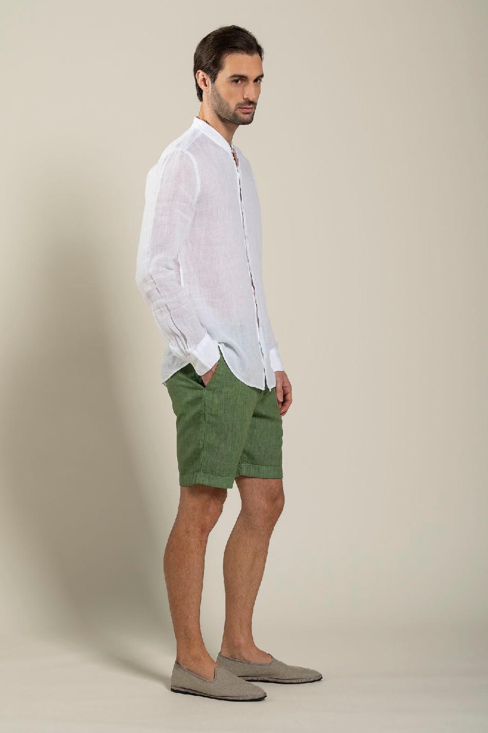 120% Lino Long Sleeve Man Slim Fit Mandarin Collar Shirt Offerta per la Festa della Mamma