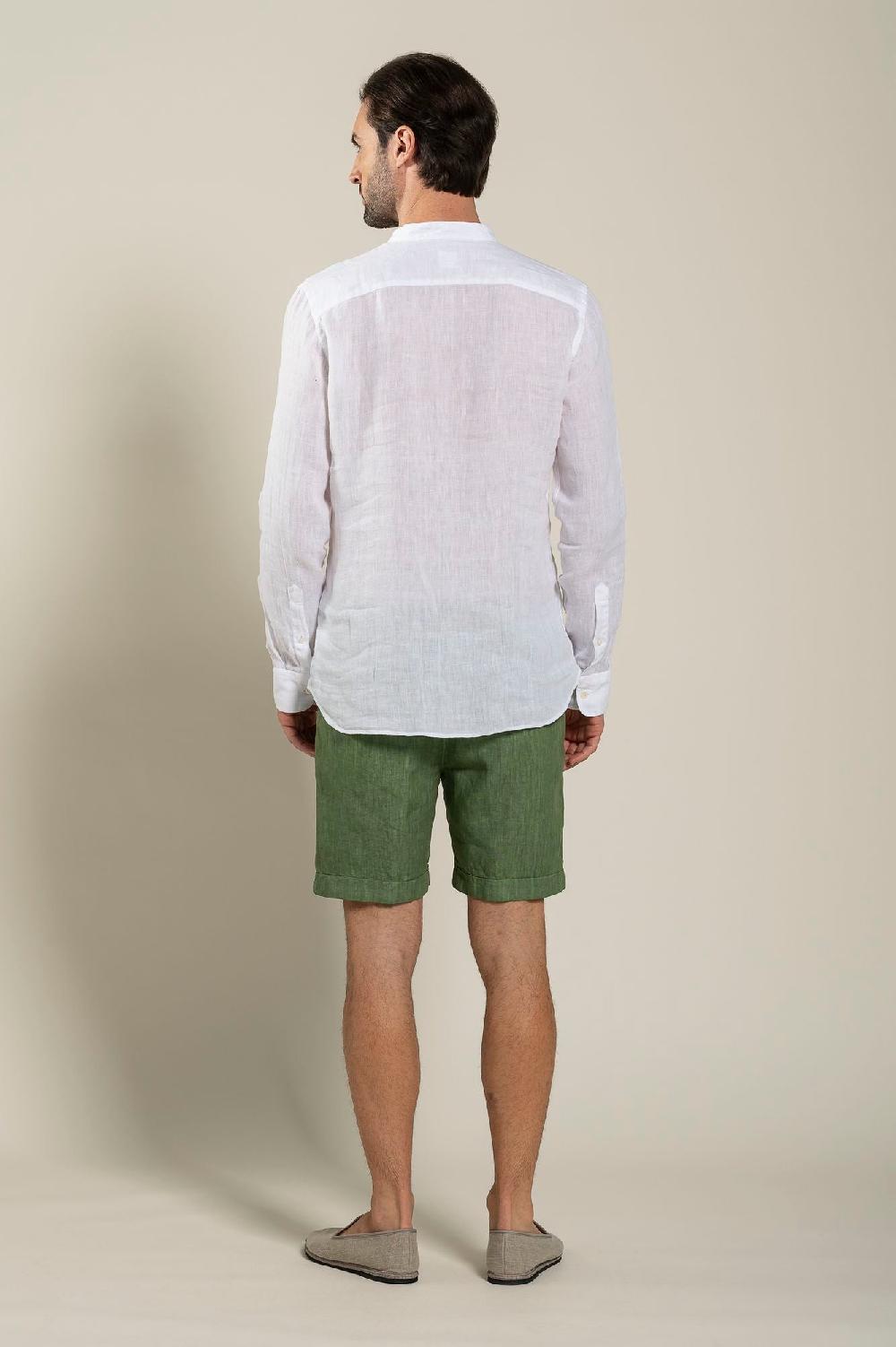 120% Lino Long Sleeve Man Slim Fit Mandarin Collar Shirt Offerta per la Festa della Mamma
