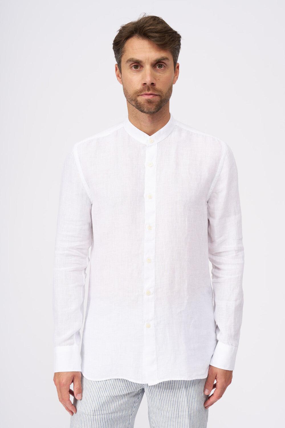 120% Lino Long Sleeve Man Slim Fit Mandarin Collar Shirt Offerta per la Festa della Mamma